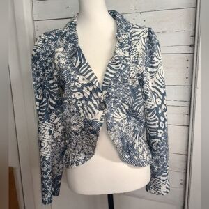Bamboo Traders Women’s Blazer Jacket Small Blue White Animal Print Stretch